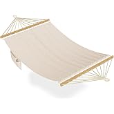 Hammock for Outside, Double Hammocks Without Stand | Wooden Bar, Side Storage, 2 Person for Outdoor, Patio,