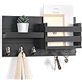 Lwenki Mail Organizer for Wall Mount – Key Holder with Shelf Includes Letter Holder and Hooks for Coats, Dog Leashes – Rustic Wood with Flush Mounting Hardware (16.5” x 8.7” x 3.5”)