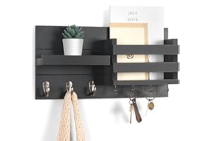 Lwenki Mail Organizer for Wall Mount – Key Holder with Shelf Includes Letter Holder and Hooks for Coats, Dog Leashes – Rustic