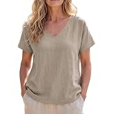 SVALIY Viscose Linen Tops for Women Summer Top Loose V Neck Short Sleeve Shirts 2026 Vacation Beach Outfits Trendy