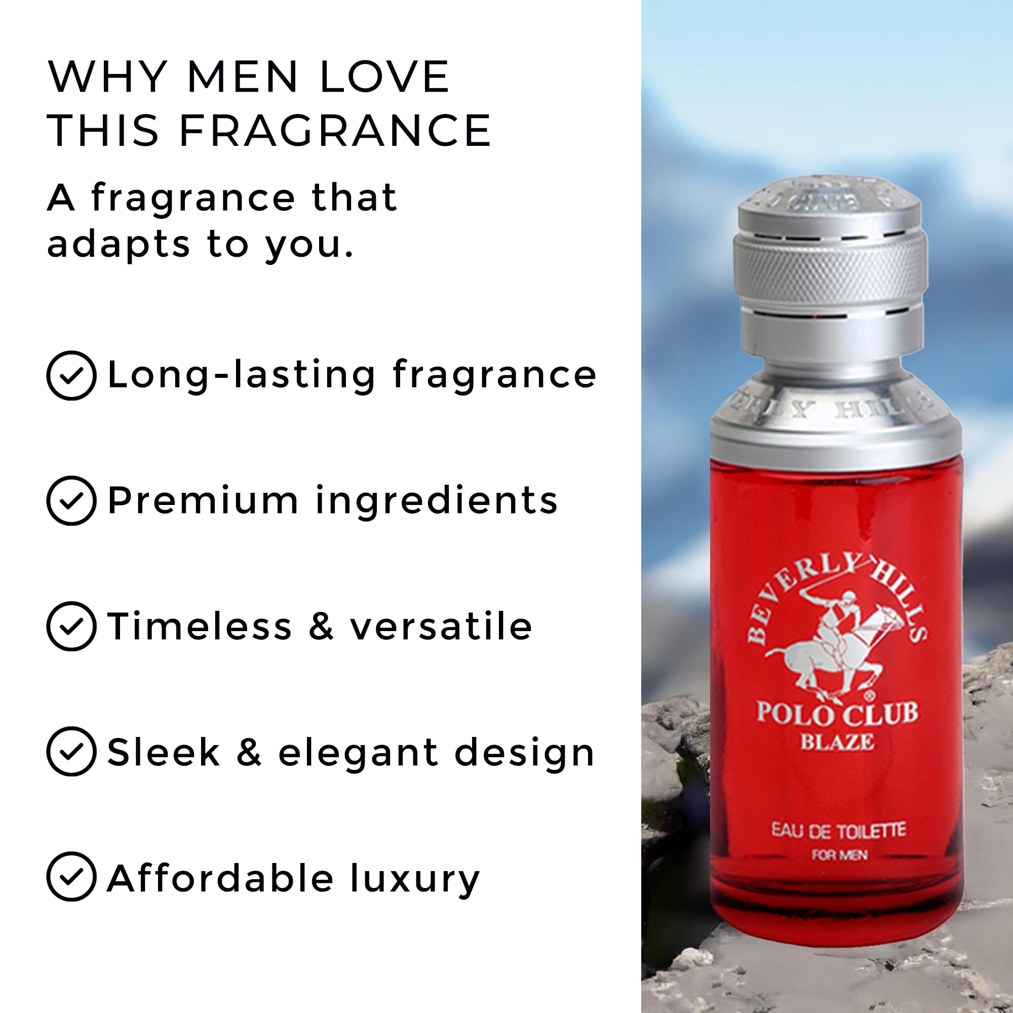 Beverly Hills Polo Club BLAZE - Cologne for Men with Notes of Cedar & Basil - Fresh & Classy Fragrance Scent - Eau De Toilette Spray 3.40fl.oz / 100ml