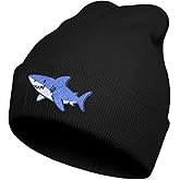 Shark Embroidered Black Beanie Hat for Men Women, Winter Warm Knit Skull Cap