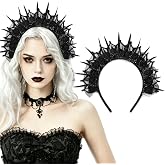 Flower Halo Crown Headband Black Rose Mesh Spiked Sun Headpiece Women Halloween Cosplay Birthday Theme Party Hair Accessories