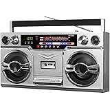 Victrola 1980s Retro Bluetooth Boombox with Cassette Player and AM/FM Radio, Wired and Wireless Streaming, Classic 80s Style