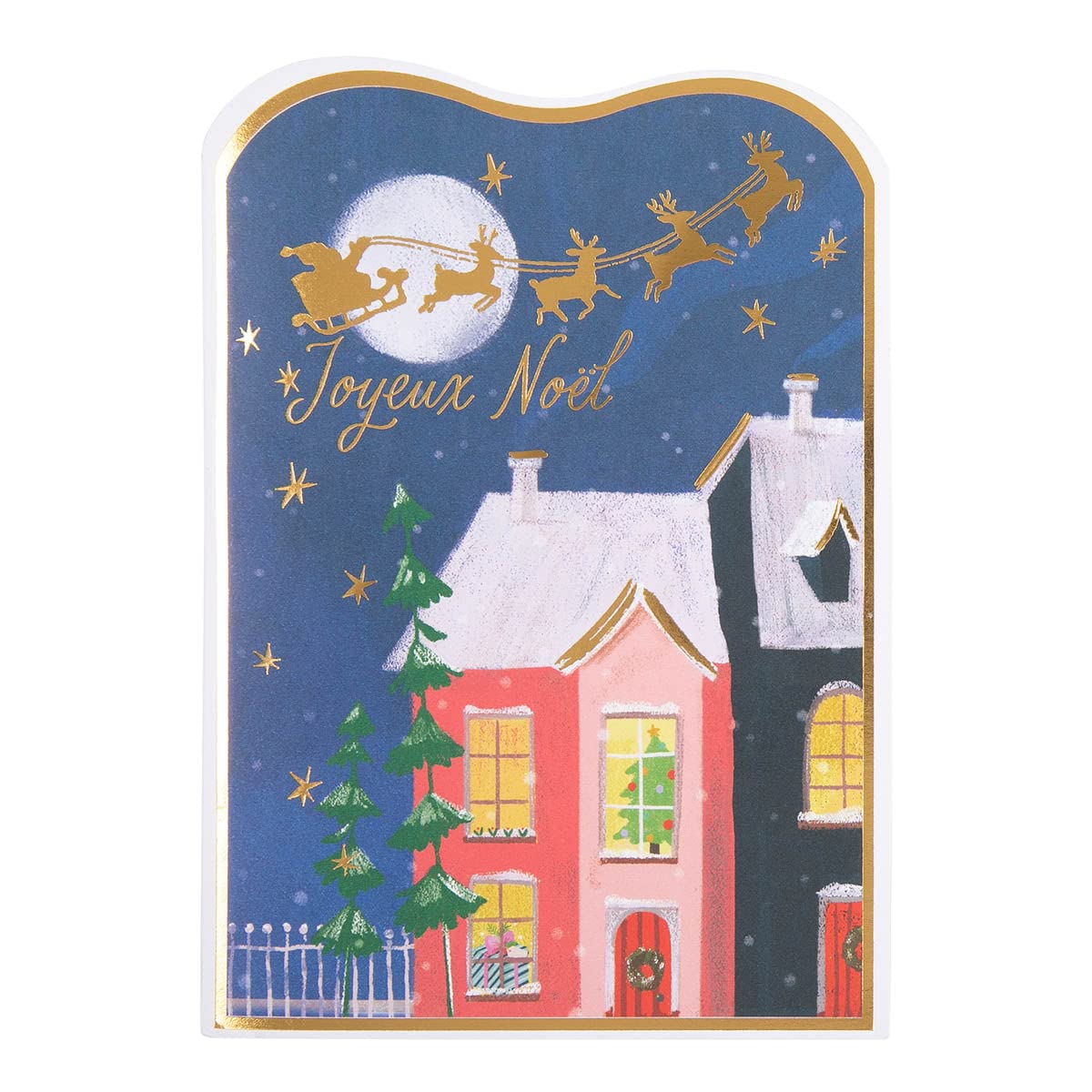 DRAEGER Paris | Happy Christmas Blue Musical Greeting Card | Christmas Village | New Year's Eve Happy Holidays | Hot Gold Finish | 12 x 17 cm | Made in England | Envelope Included | FSC® Paper