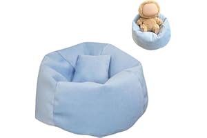 HEPHYCE Miniature Sofa for Labubu, Cute Doll Seat for 17cm Labubu, Handmade Bean Bag Chair with Pillows, Soft Lazy Sofa Seat Miniature Couch for Dollhouse Furniture Decoration (Blue)