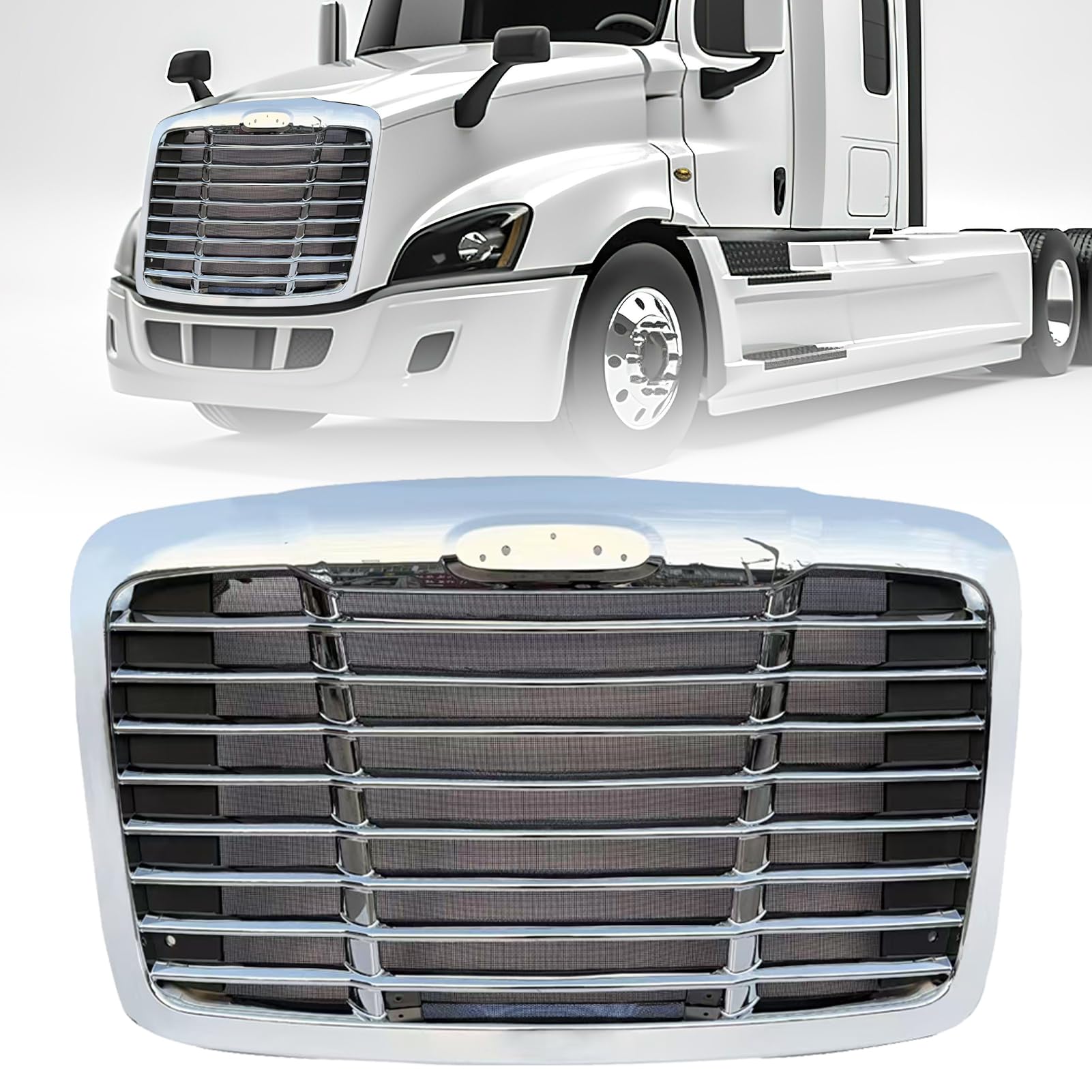 Photo 1 of Yingtour Front Grill Grille with Bug Screen Compatible with 2008-2017 Freightliner Cascadia, Front Bumper Radiator Grille Screen Painted Chrome