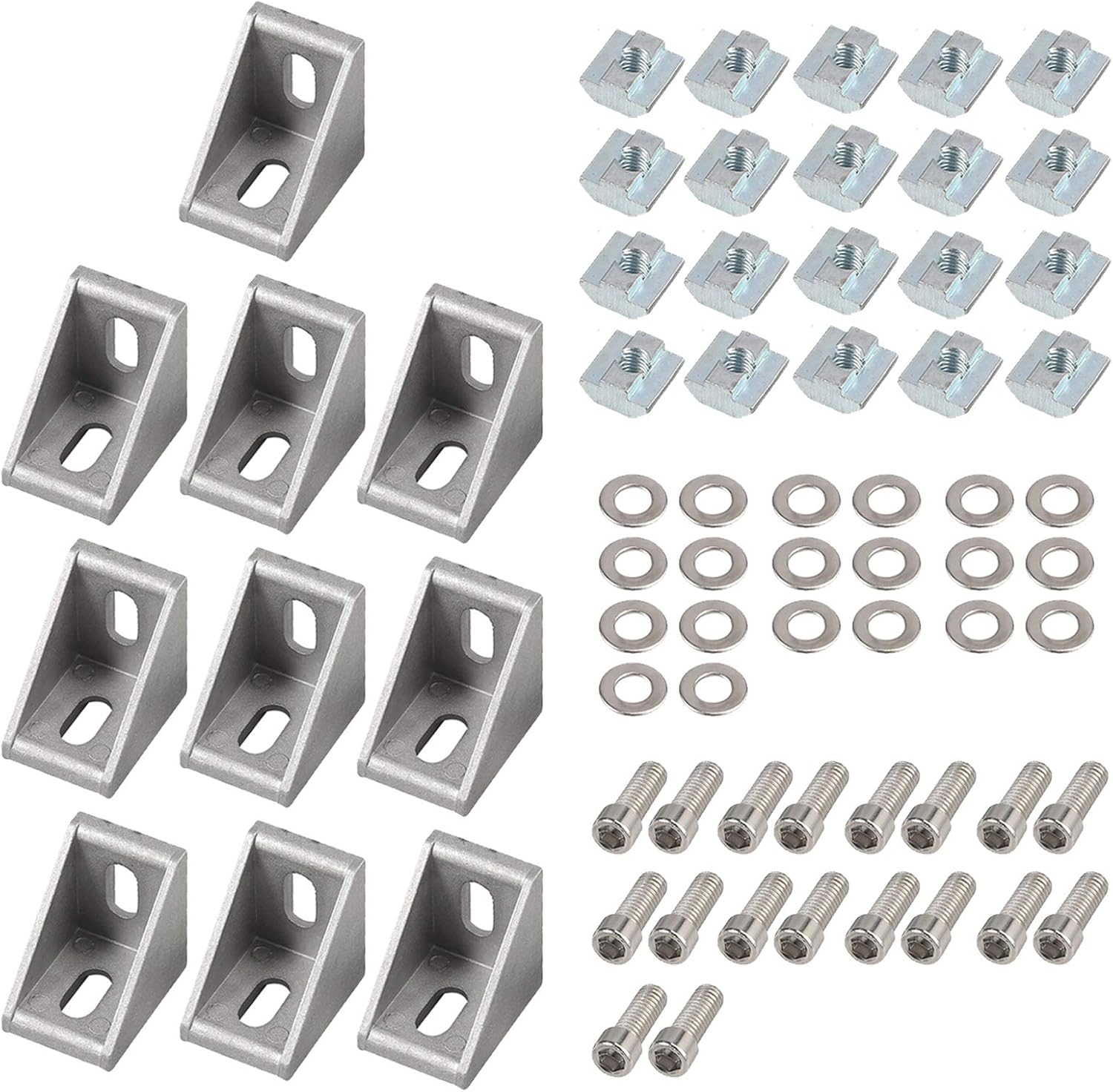 EYPINS 10 Pcs 4040 Aluminum Angle Mounting Brackets, 90 Degree Corner Connector 4040 Extrusion Profile L-shape Angle Joint Brace Brackets with 8mm Slots, Fastener with M8 Hexagon Screws and T-Nuts