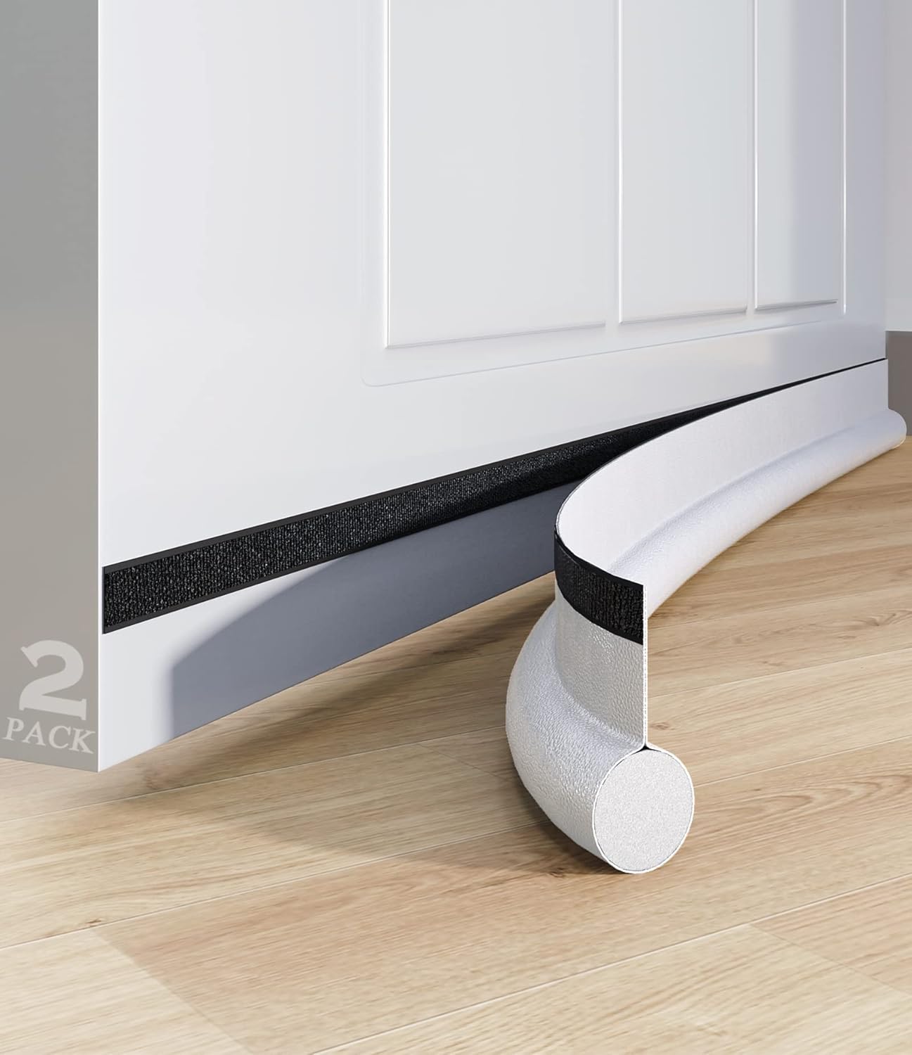 Draft Stoppers - HENTENM Door Draft Stopper 2 Pack ,30 to 37inch Door Draft Blocker, Draft Stopper Weather Stripping,Draft Stopper Bottom of Door,Door Sweep Soundproof,Under Door Noise Stopper White, Large White