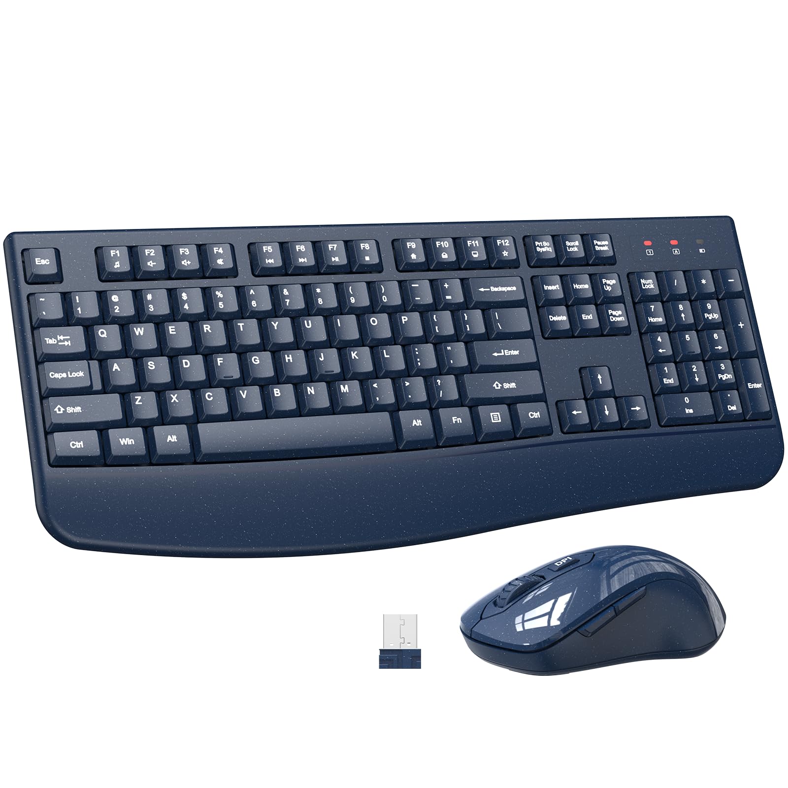 Photo 1 of Wireless Keyboard and Mouse Combo, ULSOU 2.4G Full-Sized Ergonomic Computer Keyboard with Wrist Rest and 3 Level DPI Adjustable Wireless Mouse for Windows, Mac OS Desktop/Laptop/PC(Blue)