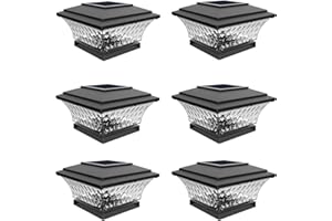 HUYIENO Solar Cap Lights Outdoor LED Lighting Deck Fence Two Light Modes Warm White/Bright White Suitable for 4x4 Wooden Posts Black 6PK