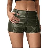 BEAUDRM Women's PU Leather Shorts Micro Mini Shorts Y2k Sexy Low Waist Skinny Party Rave Club Hot Pants Concert Outfits