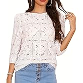 Boho Eyelet Lace Crochet Tops for Women Dressy Casual Summer Fall Fashion Lightweight Tops&Blouses