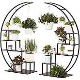 IDZO Metal Half Moon Plant Stand, Indoor Multiple Shelf for Planters, Dark Brown, Ideal for Living Room, Balcony & Bedroom De