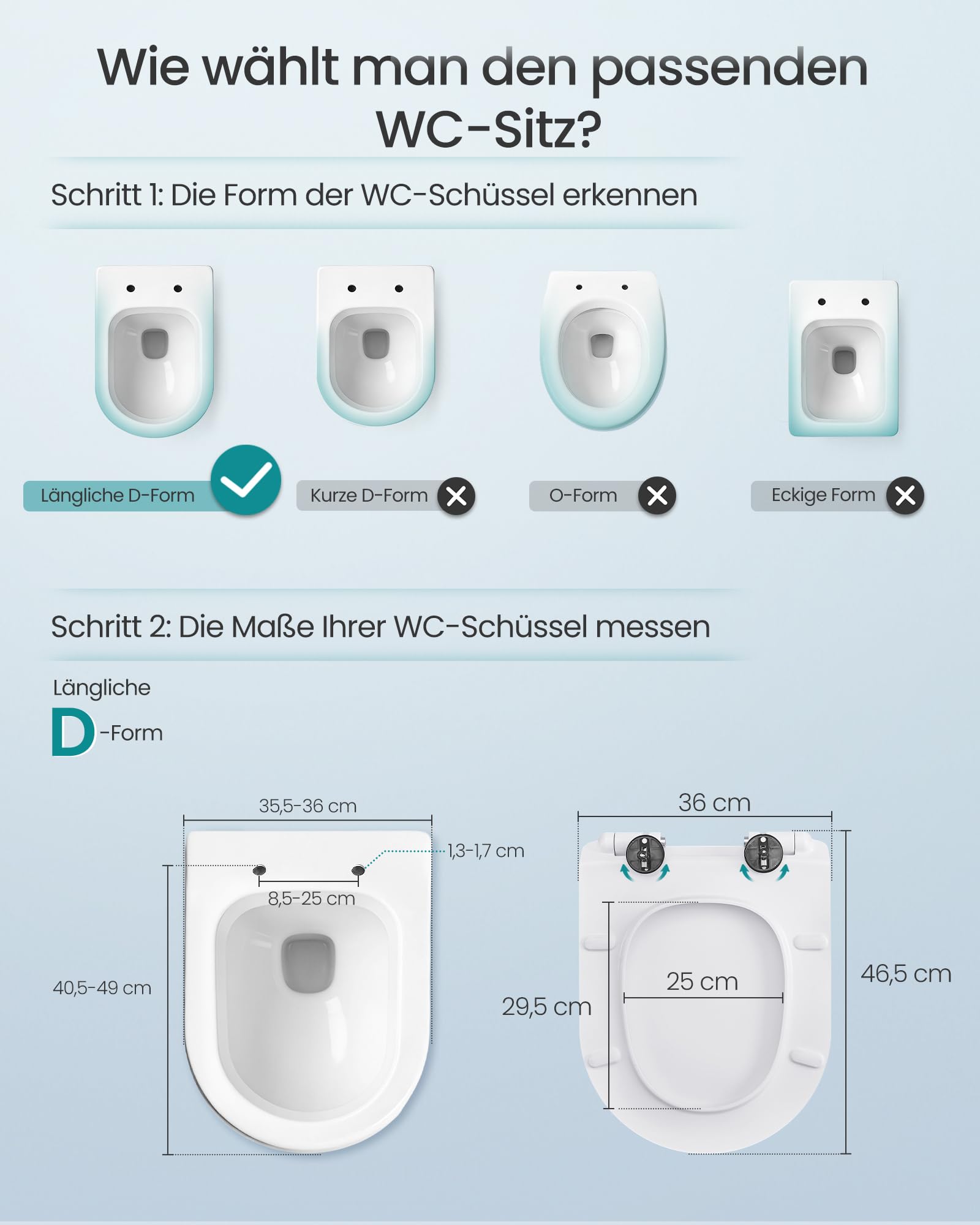SONGMICS Toilettendeckel, lange D-Form, WC-Sitz mit Absenkautomatik, Toilettensitz schnell abnehmbar, Klodeckel einfache Montage, WC-Deckel Urea-Duroplast, bis 300 kg belastbar, weiß BTL102WZ01 2