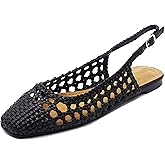 IBDPOSH Slingback Flats for Women Square Toe Woven Sandals Comfortable Dressy Sling Back Casual Shoes for Outfits