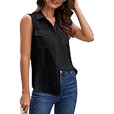 YAMANMAN Women's Sleeveless Button Down Shirts Blouses Solid Casual Tank Top Loose V Neck Summer Top for Work