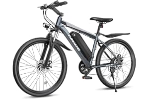 Funhang Electric Bike, 26'' 1000W Peak Ebike, Up to 50 Miles 21.7MPH Electric Mountain Bike with 48V Removable Battery, Front