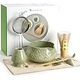 Matcha Whisk Set, Ceramic Matcha Kit Set Includes Matcha Bowl, Matcha Whisk and Holder, Bamboo Scoop, Scoop Rest, Sifter and Tea Towel - 7 Pcs Matcha Kit for Matcha Lovers(Green)