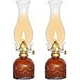 2 Pieces Large Chamber Oil Lamps, Glass Clear Color Kerosene Lamp for Indoor Use Home Decorative Hurricane Lamp Oil Lantern 11" Vintage Oil Lamp for Tabletop Decor Lighting