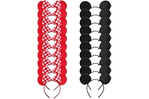 NEWTGAN 20 PCS Mouse Ears Headbands for Birthday Party Theme Park Costume Play Celebration for Boys and Girls (black,pink) (red black)