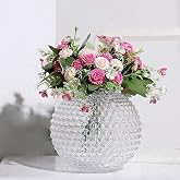 Magcolor Small Glass Round Vase for Weddings,Ribbed Crystal Glass Vase,Events, Decorating, Arrangements, Flowers, Office or Home D&eacute;cor, Pack of 1 (6.9&ldquo; Tall 6.9&ldquo; Wide)