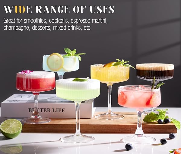 LUNA & MANTHA MARTINI GLASSES, MARTINI COCKTAIL GLASSES FOR MARGARITA, MANHATTAN, COSMOPOLITAN, ESPRESSO, HOME BAR, EVENING PARTIES, BIRTHDAYS, HOUSEWARMING GIFT,SET OF 6-10OZ