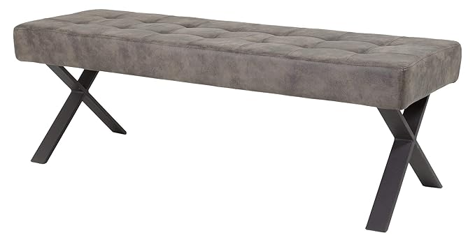 Sitzbank Donna II, Bezug Softex Vintageoptik Braun, X-Metallgestell Anthrazit, 140x45x48 cm