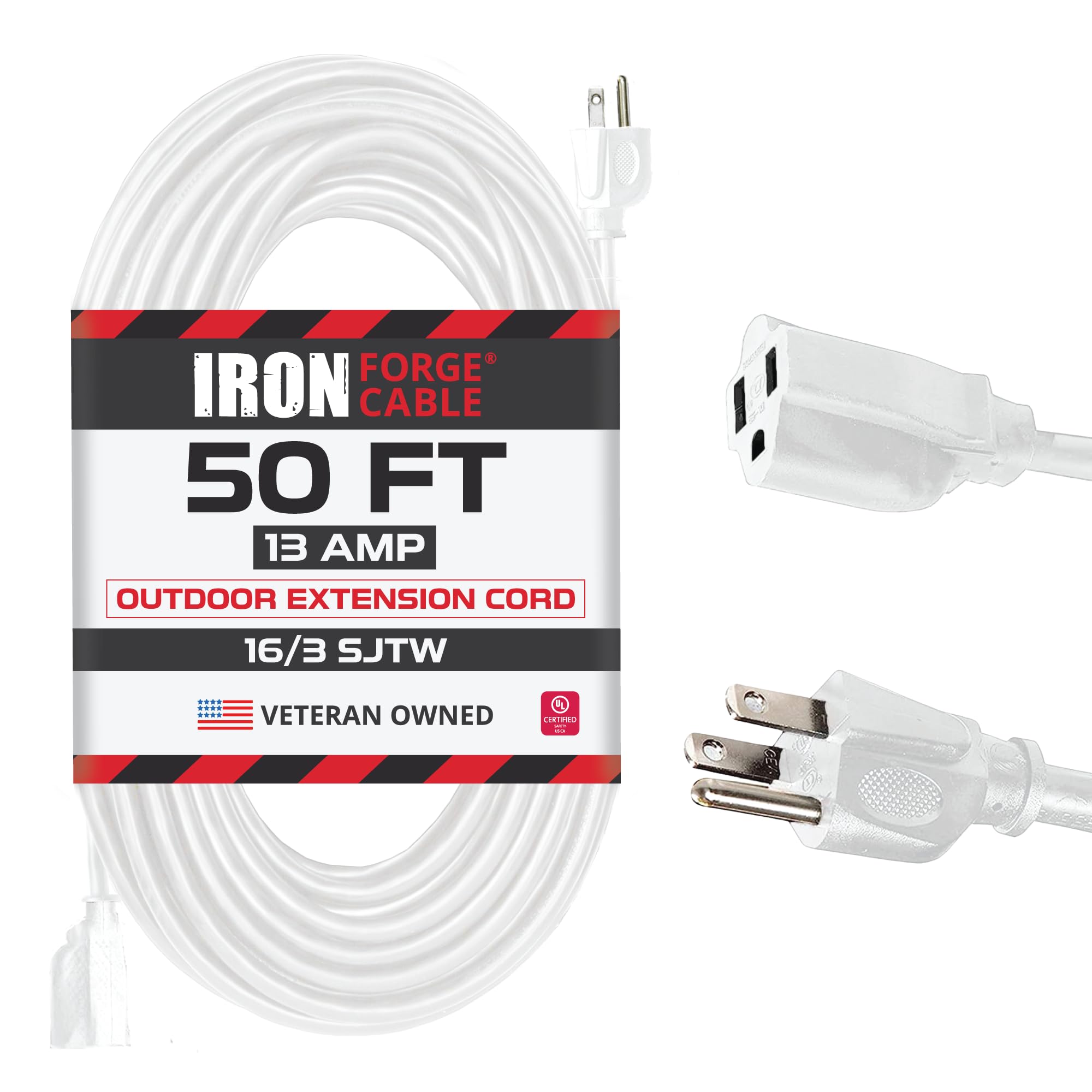 Photo 1 of Iron Forge Cable Outdoor Extension Cord 50 ft - 16 Gauge 13 Amp Heavy Duty Power Extension Cords - SJTW - Great for Major Appliances, Power Tools, Garden Supplies - White