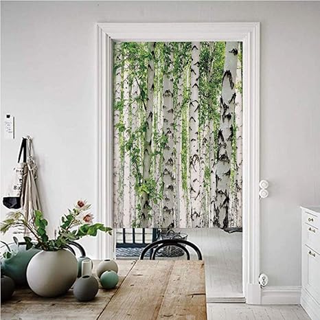 Amazon 森の装飾 のれん おしゃれ 目隠し 幅72丈0cm 白summerの森の森の夏の野生動物の自然をテーマにした装飾画像 暖簾 ロング 目隠し 部屋間仕切り リビング カーテン ホワイトグリーン のれん オンライン通販