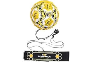 PodiuMax Hands-Free Soccer Kick/Throw Trainer, New Ball Locked Net Design, Adjustable Waist Belt & Cord Suit for All Levels (Fits Ball Size 3, 4, 5)