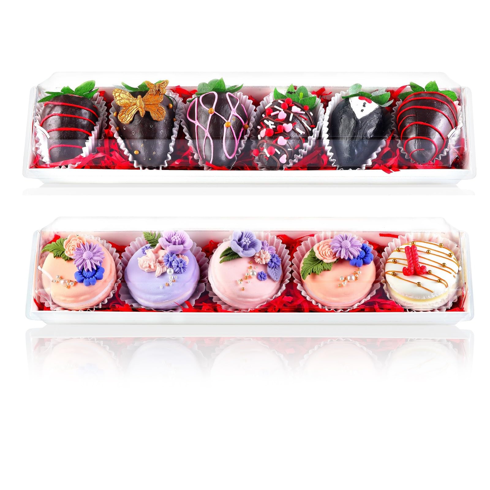 Photo 1 of JCXGRVC 25 Pack 12 x 2.8 x 2.4 Inches Strawberry Boxes with Clear Lids,Long Macaron Boxes Gift Boxes For Cookies,Truffle,Cocoa Bombs,Chocolate