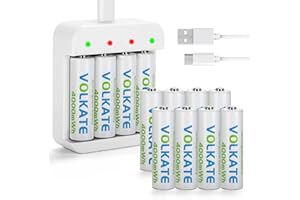 VOLKATE 4000mWh Lithium Batteries AA Rechargeable, 12 Pack 1.5V Double A Size Li-ion Batteries with 4-Bay AA/AAA Battery Charger, 2H Fast Charging, 1200 Cycles, for Blink Outdoor Camera, Flashlight, Toy