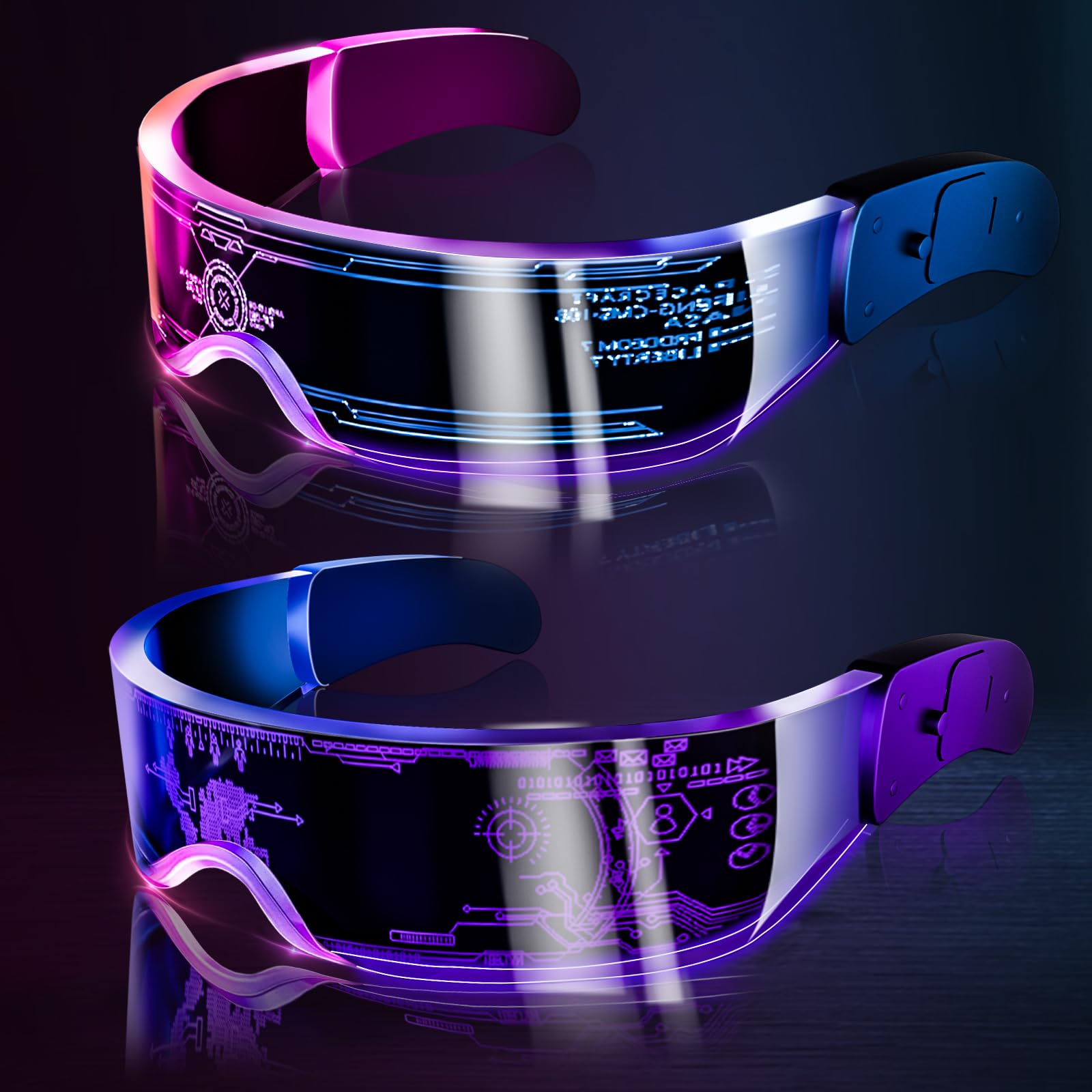 Tanganan 2pcs LED Visor Glasses, LED Light Up Glasses Neon Luminous Glasses 7 Color 5 Modes Cool LED Glasses for Adult (style A)