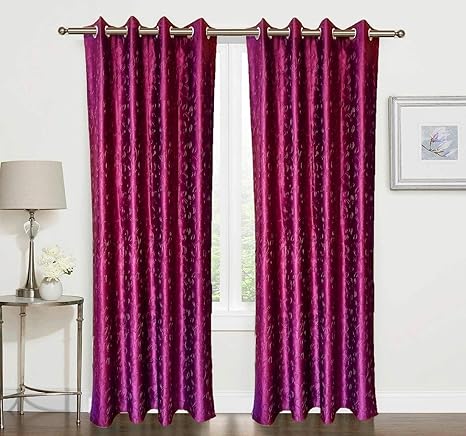 Buy Nayaab Shining Embossed Solid Wine Color Polyester Curtains