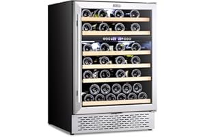 COLOZO 24 Inch Wine Cooler Refrigerator Dual Zone, 46 Bottle Freestanding Built-in Under Counter Mini Cellars Fridge with Stainless Steel &Tempered Glass Door and Temperature Memory Function