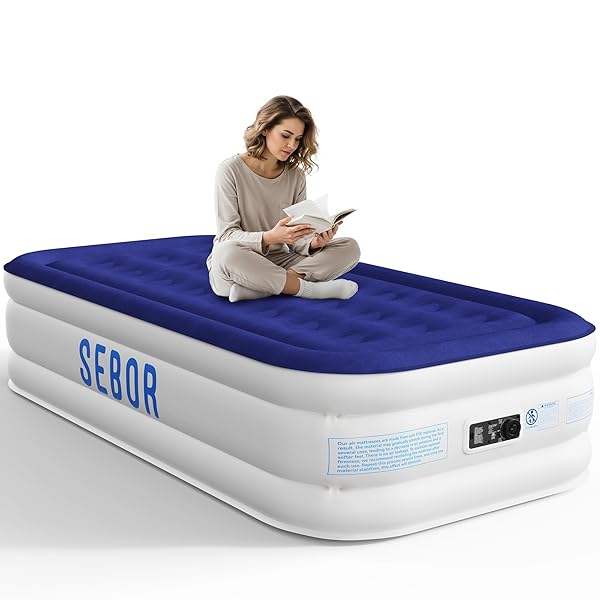 SEBOR AIR MATTRESS TWIN WITH BUILT-IN PUMP 18″,...