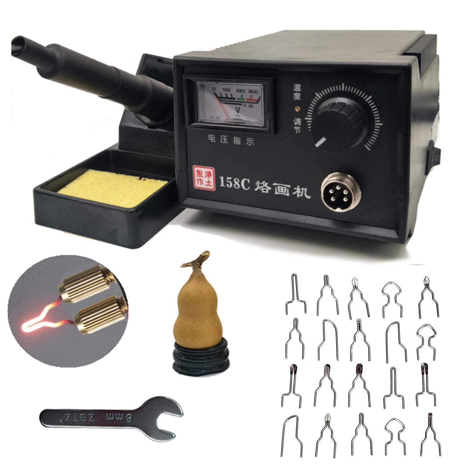 ele ELEOPTION 220V Pyrography Machine 60W Multifunction for Wood Burning Gourd Crafts Pyrography Tool Professional Wood Burning Kit with 20pcs Pyrography Wire Tips (1 Socket 1 Pen)