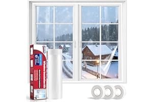 CANVINO Window Insulation Kit – 63" x 394" Rolled Shrink Film with Double-Sided Tape for Up to 10 3' x 5' Windows, Window Plastic for Winterizing, Easy to Install & Energy Saving