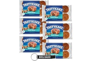 Tastykake Pecan Swirls, Cinnamon and Pecan Filled Pastry Rolls, 6 oz, 6 Count - 36 Total Rolls And (1) BVOJ SALES Keychain