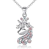 925 Sterling Silver Unicorn Necklace CZ Crown Unicorns Pendant Necklaces Christmas Jewelry Gifts Birthday Gift for Daughter Granddaughter