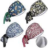 Satin Lined Scrub Caps Women Adjustable Nurse Surgical Hat with Buttons Sweatband Ponytail Working Cap with Tie Back