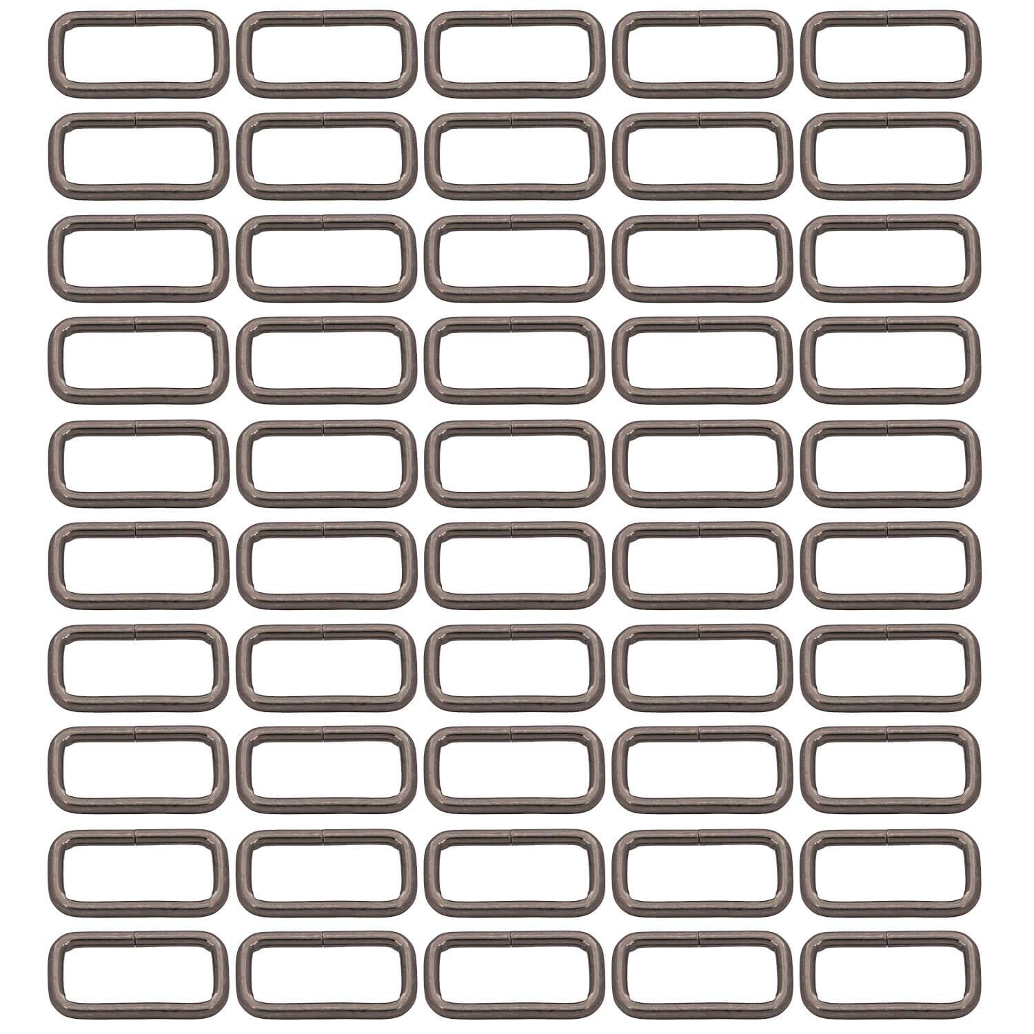 BIKICOCO Metal Rectangle Ring Buckles Square Strap Webbing Belt Rings for Bag Purse Non Welded 1 x 3/8 Inch, Gunmetal, Pack of 50