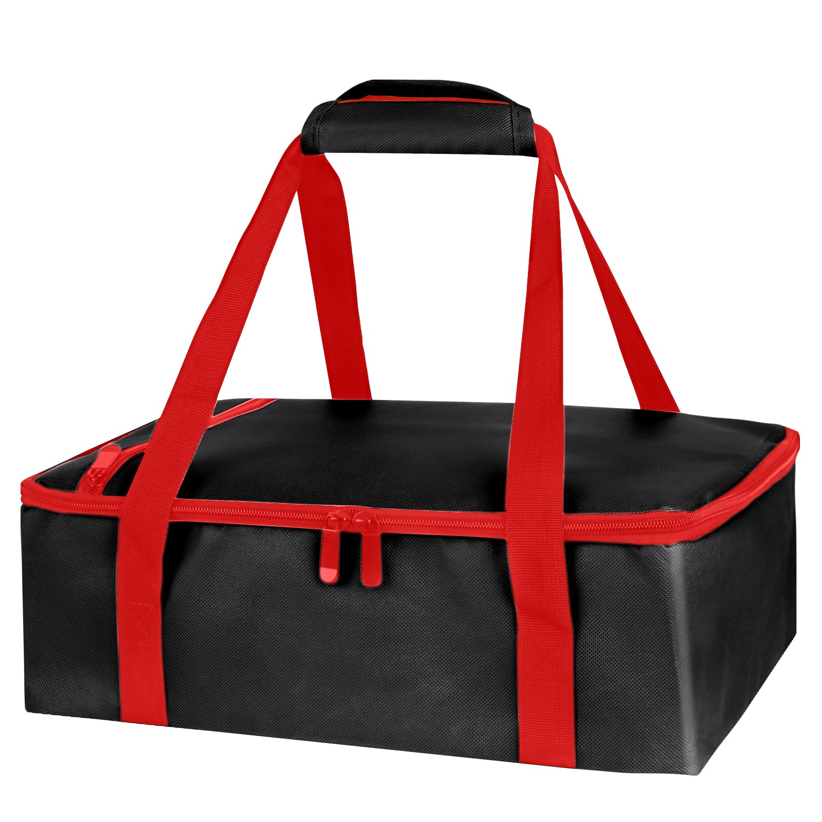 Photo 1 of Bodaon Insulated Casserole Carrier for Hot or Cold Food, Fits 9"x13" and 11"x15" Baking Dish with Lid, Insulated Carriers for Transport, Travel Food Warmer Container Bags (Single Decker, Black-Red)