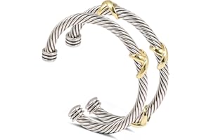 RTTACRTT Cable Bracelets for Women - Two Tone Twisted Wire Cuff Bangle Set