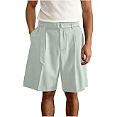OYOANGLE Men's Summer Pleated Dress Shorts Solid Straight Leg Casual Loose Beach Vacation Outfit Golf Shorts with Belt