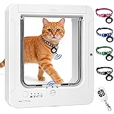 Smart Cat Door with 4 Collar Sensor Key, RFID Cat Door Collar Activated with Remote Control, 4 Way Locking Cat Flap Automatic Pet Door Interior &amp; Exterior(White)