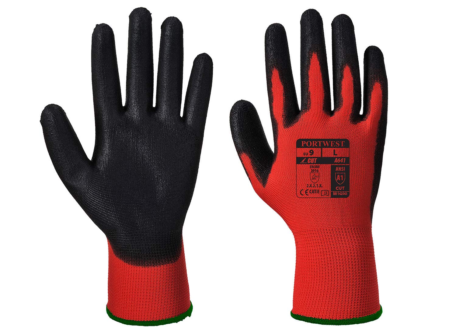 Portwest Red - PU Glove, Size: XXL, Colour: Red/Black, A641R8RXXL, Red / Black