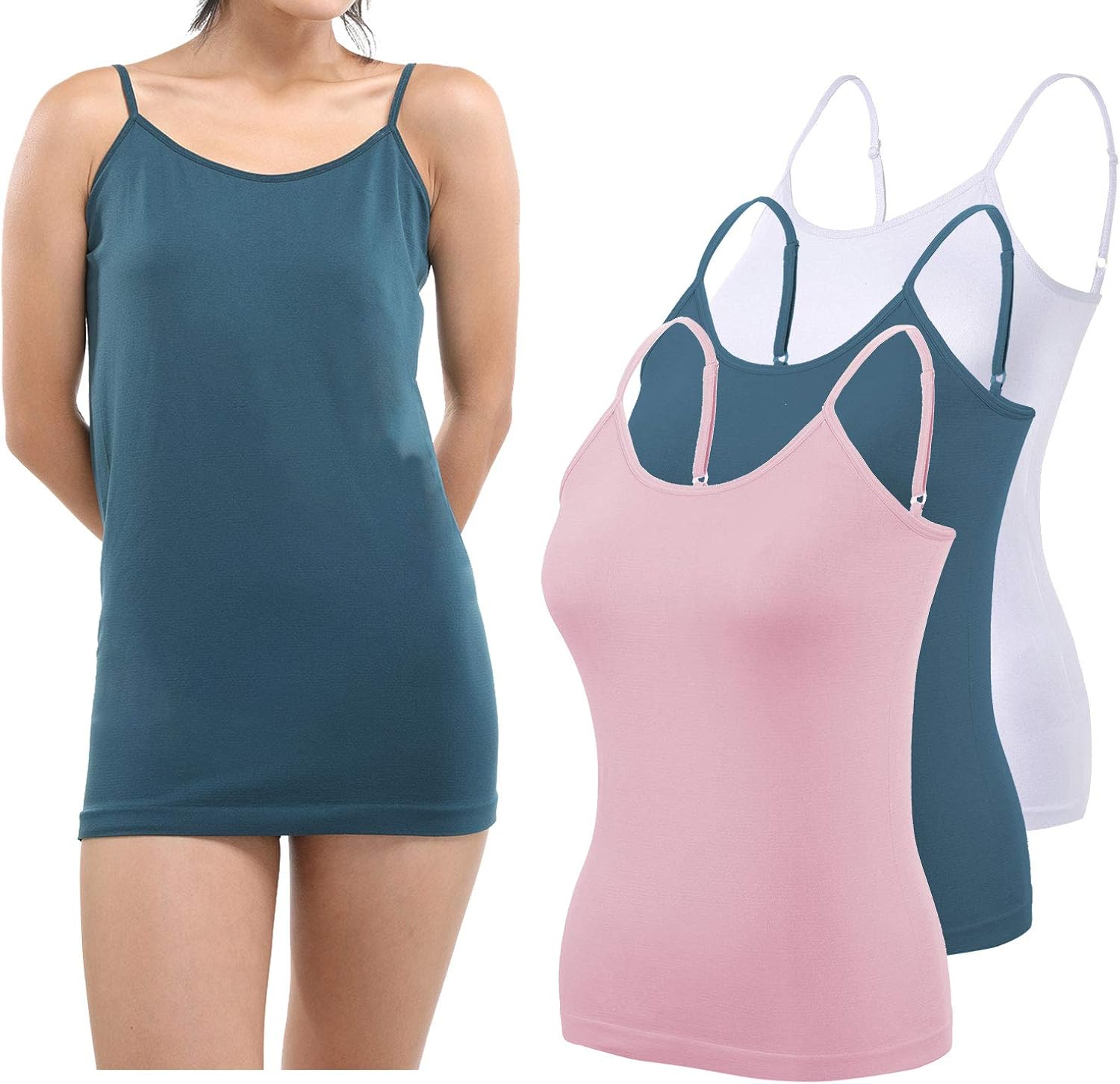 Ruxia Women's Basic Cami Tanks with Adjustable Spaghetti Strap Assorted