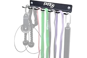 PRx Performance Wall-Mounted Gym Rack Organizer – Heavy-Duty Fitness Equipment Storage for Resistance Bands, Jump Ropes & Lifting Belts– Space-Saving 7 Hook Shelf, Made in USA – Compact Design - Black